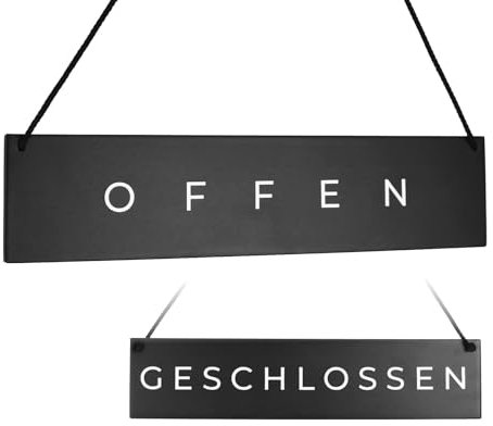 Modernes Holz-Schild Offen und Geschlossen – doppelseitig, Vintage-Stil, 33 x 7,5 cm hängendes Türschild und Fensterschild für Geschäfte, Cafés und Restaurants (Schwarz)
