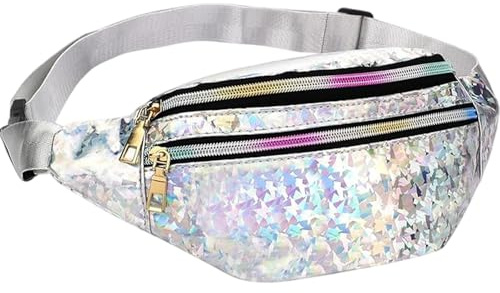 AYNKH Glänzende Hüfttasche Holografische Gürteltasche Vintage Retro Mode Fasching Zubehör Karneval Party Outfit Bauchtasche