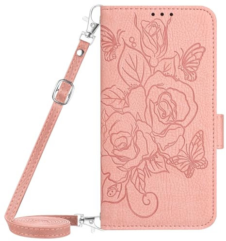 Hülle für Samsung Galaxy S7 Edge Handyhülle PU Leder Klapphülle Tasche Flipcase Schutzhülle[Kartenfächer][Magnetverschluss][Standfunktion] Schutzhülle Rosen Schmetterlings Muster,Roségold