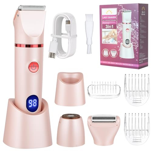 Cozary Rasoio Elettrico Donna 3 in 1 Depilatore Corpo Impermeabile | Uso Secco e Bagnato, Per Viso, Per Corpo, Per Sopracciglia, Per Inguine