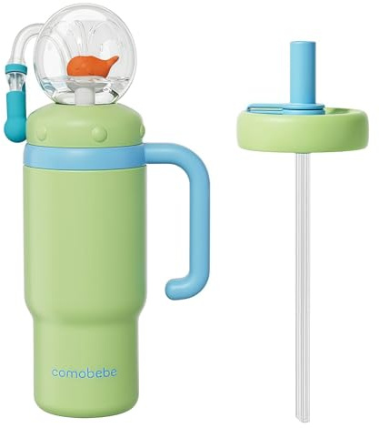HBSAPKKA Whale Fountain Tumbler, Stainless Steel Insulated Whale Cup Water Bottle Drinking Cup for Kids Adults Whale Squirt Weighted Sippy Straw Cups 2 Lids 24oz
