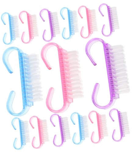 PACKOVE 21piezas Pinceles De Limpieza Para Uñas Forma De Cuerno Accesorios Para Manicura Tres Colores Surtidos Rosa Morado y Azul Herramienta Para Cuidado Del Arte Uñas