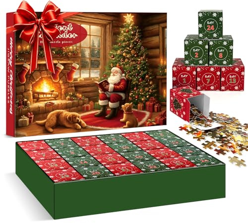 Lohofrnny Adventskalender 2025 Puzzle, 1008 Teile Weihnachts Jigsaw Puzzle, 24 Tage Weihnachtspuzzle Countdown Bis Weihnachten für Kinder Erwachsene, Weihnachtsgeschenke, 70 cm x 50cm (Rot - A)