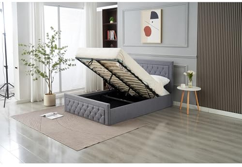 Home Treats Ottoman Bed Frame Upholstered | High Headboard Stitched Storage Bed For Adults Or Children (Pocket Sprung Mattress, King Size)