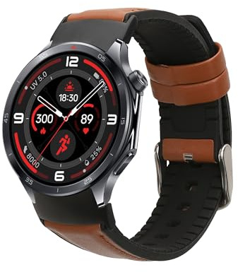 kwmobile Leder Uhrenarmband für OnePlus Watch 3/2 / 2R / Oppo Watch X2 Armband - Ersatzarmband für Fitnesstracker mit Uhrenverschluss - Wechselarmband Smartwatch - Braun Schwarz