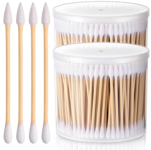 Dansib 600pcs Cotton Swabs Mops with Storage Case Extra Absorbent Double-Ended XL Cotton Buds with Pointed and Round Head Wooden Swabs for Cleaning and Maintenance