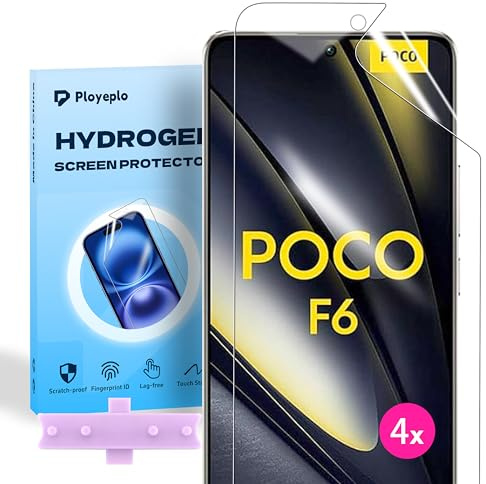 Ployeplo 4 Piezas Películas de Hidrogel para Xiaomi Poco F6/F6 Pro | HD Protector de Pantalla de TPU Suave Transparente con Una Posicionador Fácil Instalación(no vidrio templado)