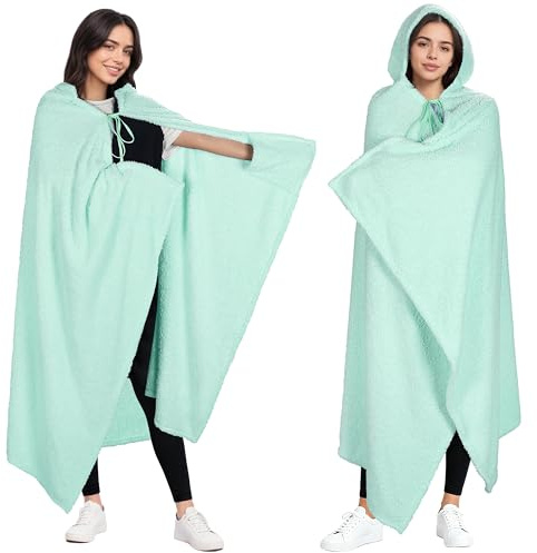 Catalonia Classy Flauschig Kuscheldecke mit Ärmeln - Warme Geschenke für Frauen Herren, Kuschelige Sherpa Tragbare Poncho Decke mit Kapuze, Decke Zum Anziehen für Erwachsene, 190x120cm, Aqua