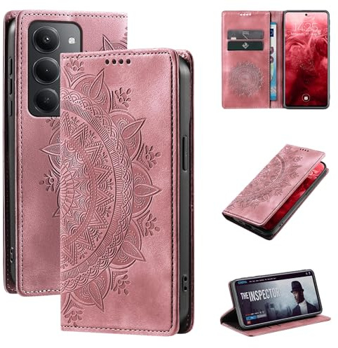 LBH Handyhülle für Xiaomi Redmi 15/15 5G Mandala Klapphülle RFID Schutz Kartenfächer Geldfach Design Cover Case Flipcase Rosa