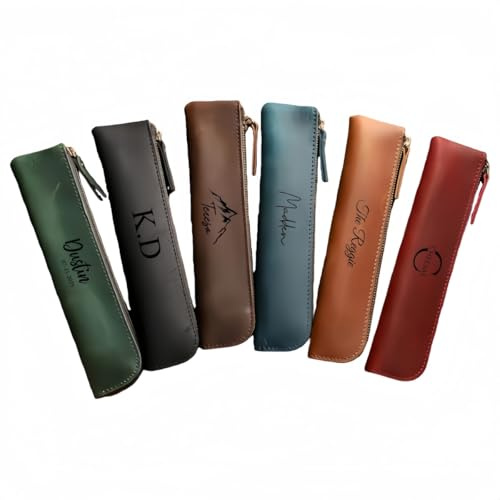 Personalisiertes Federmäppchen Aus Leder Mit Gravur, Individueller Name/Initialen/Logo Auf Echtem Leder, Reißverschlussetui Für Füllfederhalter Für Reisen Und Büro, Geschenk Für Ihn, Studenten