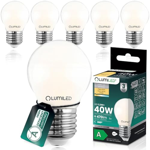 Lumiled LED Golfball Lampe P45 E27 Ultraeffizient Energieklasse A 2.2W 470lm Ersatz 40W 2700K Warmweiß Filament Milchglas Tropfenform 360° Abstrahlwinkel Nicht Dimmbar 6 Stück