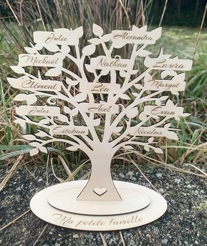 Arbre de Vie en Bois personnalisé PRÉNOMS OFFERTS, Arbre généalogique,Décoration à Poser, décoration intérieur, déco Mur,Cadeau personnalisé en Bois, Anniversaire,Mariage,St Valentin (28cm)