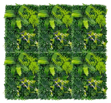 6 Stück Künstliche Pflanzenwand 3D Lebensechte 60x40cm Kunstpflanzen Wand Kunststoff Künstliche Hecke Wasserdicht & UV-beständig Wandpflanzen Künstliche Pflanzen Rasen Wand für Balkon, Garten, Hochzei