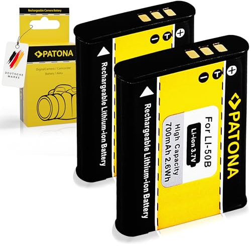 PATONA 2X Batterie Li-50B Rechange pour Olympus Li50B Pentax D-Li92 DLi92 Compatible avec Pentax WG1 WG8 WG10 Olympus mju 1010 1020 1030 SW 9000 9010 Tough 6000 8000 SZ10 SZ11 SZ14 TG2 TG630