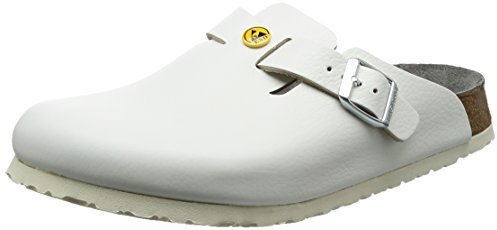 BIRKENSTOCK 61370-42 - Zuecos estrechos Boston antiestáticos, de Cuero Natural, Color Blanco, Talla 42