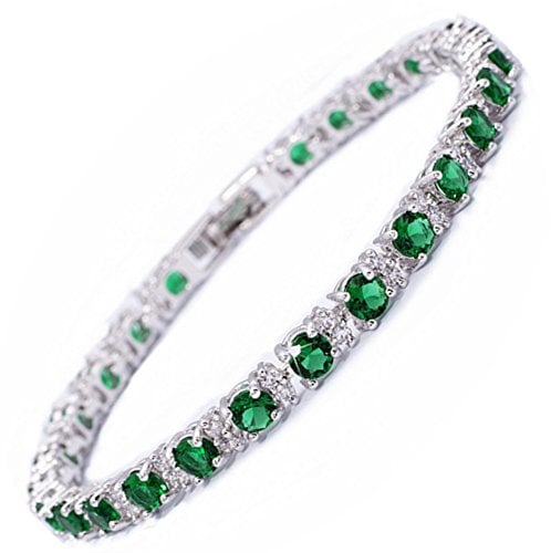 RIVA Ewigkeit Tennis Armband [18cm/7inch] mit Rundschliff Edelstein Zirkonia CZ [Grün Smaragd] in 18K Weißgold Vergoldet, Einfache Moderne Eleganz