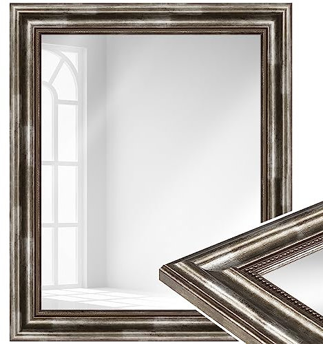 WANDStyle Kleiner Spiegel Silber, Barock Spiegel, Kleiner Wandspiegel Vintage 34x40 cm, Hängespiegel klein, Badspiegel Holz, Flurspiegel Wand, Standspiegel, Mirror H550 - Made in Germany