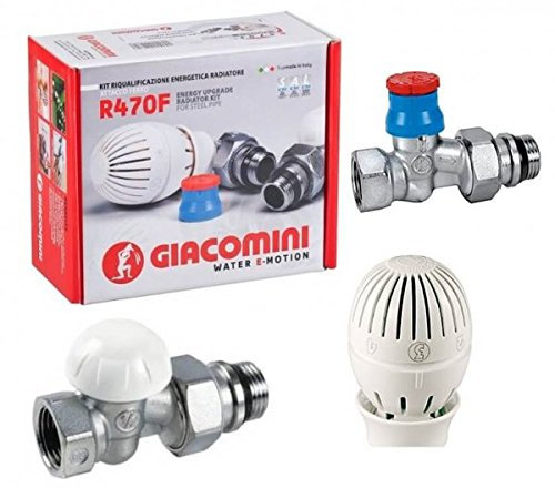 Heizkörper Ventil Set Giacomini R470F Thermostatkopf Thermostatventil 1/2 - Gerade, Detentor