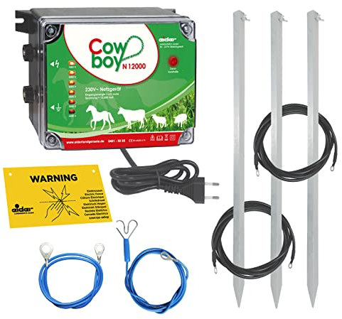 Weidezaungerät Cowboy N 12000 + Erdung & Anschluss - 12.000 Volt Gerät - für sehr Langen Elektrozaun geeignet - Alles notwendige enthalten!
