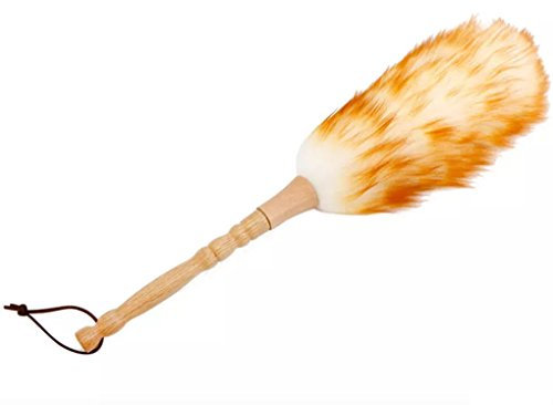 Monba Lambswool Feather Duster mit Massivem Holzgriff, Flexibel, Gute Griffe, Antistatisch, Waschbar Staubwedel für Zuhause, Büro und Auto, zieht und Hält Staub (Gelb)