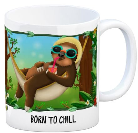 trendaffe - Kaffeebecher mit Faultier in Hängematte Motiv und Spruch: Born to chill