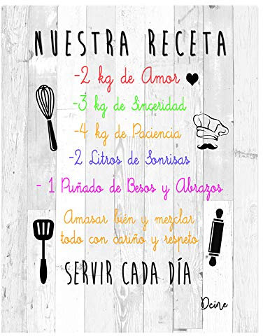 Dcine Cuadro Decorativo/Frases positivas/sobre Madera/Regalo/Normas del hogar 19 cm x 25 cm x 4 mm/Madera (Nuestra Receta)