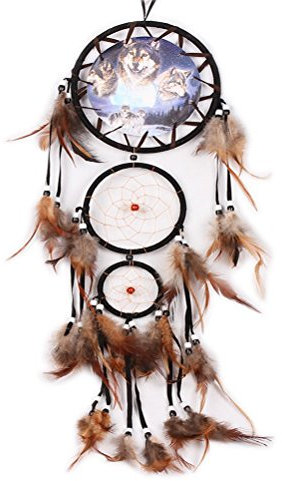 Anjing Dream Catchers Traumfänger, handgefertigt, Wolf, Schwarz