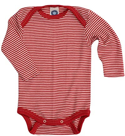 Cosilana, Baby Body Langarm, 70% Wolle, 30% Seide (Rot/Natur, 98-104)