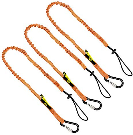 BearTOOLS Orange Tool Lanyard with Aluminum Screw Lock Carabiner - Extend up to 165cm - Max Load 8KG / 17.6lb - Shock Absorbing Tool Tether For Working At Height, Scaffolding (3-Pack)