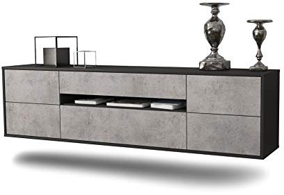 Dekati Lowboard Reno hängend (180x49x35cm) Korpus anthrazit matt - Front Beton Optik - Push to Open
