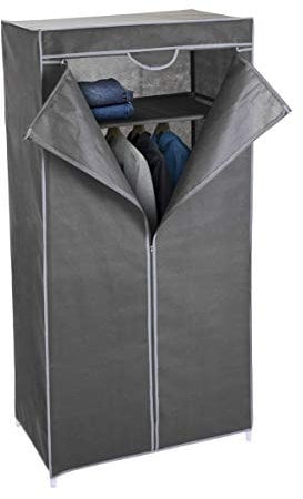 Spetebo Stoff Kleiderschrank grau 160 cm - Stoffschrank Faltschrank Campingschrank Faltkleiderschrank Garderoben Schrank