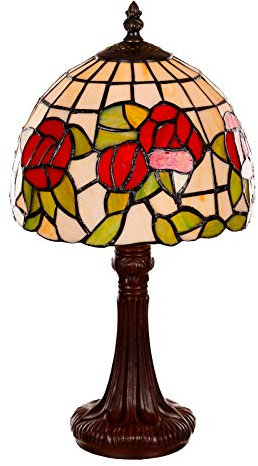 Birendy Lampe im Jugendstil Libelle, 8 Zoll edel, Rose Dekorationslampe, Glaslampe, Leuchte,Tischlampe, Tischleuchte (Tiff 149)