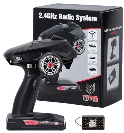 INJORA RC Car Fernsteuerung 2,4GHz 6 Kanal RC Fernbedienung mit Gyro Fernbedienung mit Empfänger für 1/8 1/10 RC Auto Boot Panzer Crawler TRX4 SCX10(T6DCG)