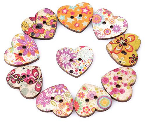 N-brand 50 Stücke 2 Löcher Gemischt Herzförmige Holzknöpfe Nähen Scrapbooking DIY Handwerk 25 Mm X 22 Mm Zuverlässige Qualität