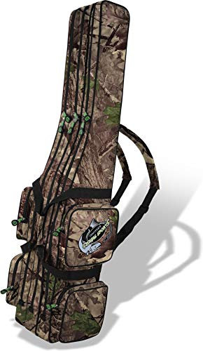 Rutentasche Rod Case Angelkoffer Futteral mit 2, 3 oder 4 Ruten-Fächern, Verschiedene Längen wählbar - stark wasserabweisender Fishing Rucksack Farbe Hunting Camo 3 Innenfächer Größe 190 cm