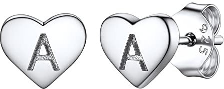 PROSILVER Damen kleine Herz Ohrringe Buchstabe A Ohrstecker 925 Sterlingsilber Initiale Ohr Piercing Stud Earrings Alphabet Schmuck Accessoire für Mutter Tochter