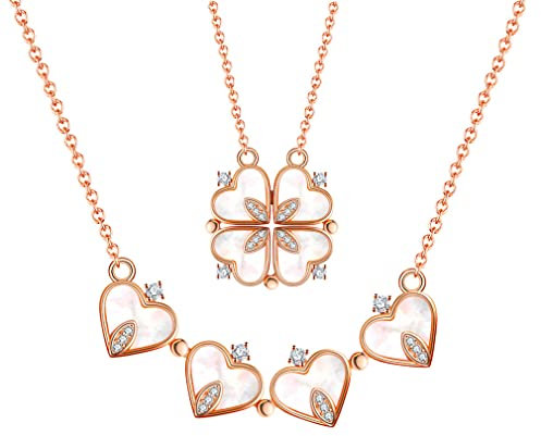 ZHUDJ Vier Klee Anhänger Halsketten 925 Sterling Silber Rose Gold Halsketten Choker Schmuck für Frauen