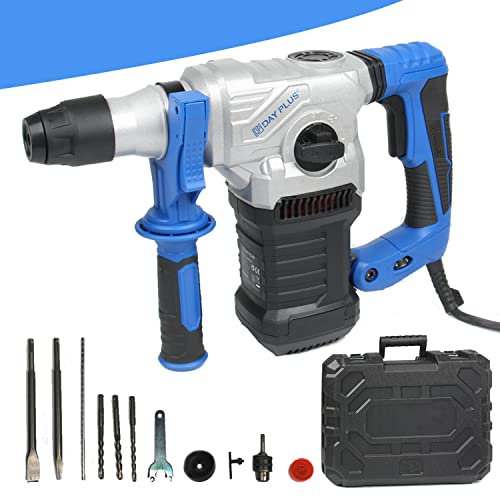 Perceuse à percussion filaire 1500W Marteau-perforateur électrique - Fonction Marteau et Foret 4 Modes - Guide de profondeur - Poignée latérale - Avec 12pcs Kit d'accessoires-Livrée en boite à outils