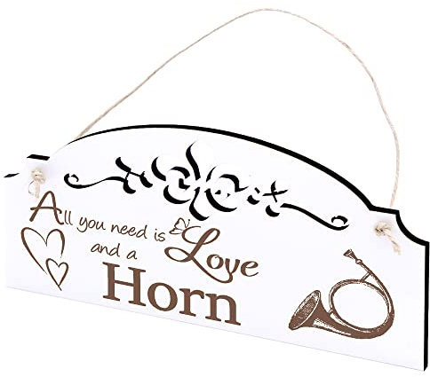 Schild Horn Deko 20x10cm - All you need is Love and a Horn - Holz Wanddeko Dekoration Wand