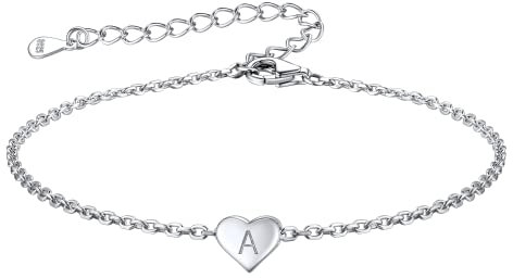 FOCALOOK Herz Armband 925 Sterling Silber Armband für Damen Mädchen Armkette A Initiales Alphabet Name Herz-Schmuckanhänger Bracelet Modeschmuck Accessoire