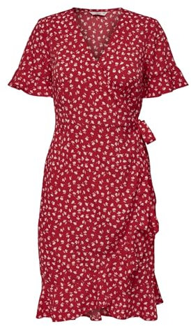 Only Femme Onlolivia S/S Wrap Dress Wvn Noos Robe, Mars Red/Aop:w.fiona Ditsy, 42 EU