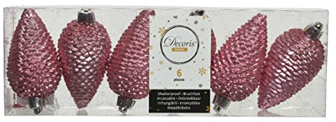 Kaemingk Christbaumschmuck Zapfen 8cm Kunststoff 6 Stück Weihnachtskugeln Christbaumkugeln Lippenstiftrosa