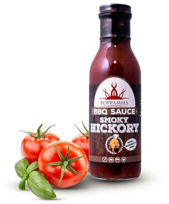 Poppamies BBQ Smoky Hickory - Sauce barbecue fumée à l'américaine sans additifs, idéale pour les burgers et les côtes - Piquant : 0/10 - 410g