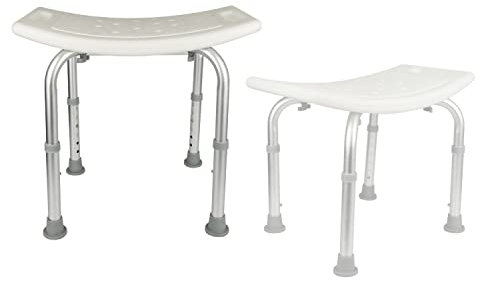 Duschhocker, rutschfest, stabiler und sicherer Duschstuhl, Aluminium und HDPE Kunststoff, höhenverstellbar, Badhocker (Weiß A ohne Duschloch, 51 × 39 × (43 – 60,5 cm)