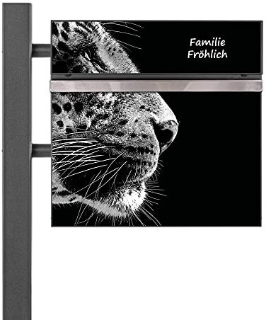 banjado® Standbriefkasten Anthrazit mit Namensschild Pauline & Zeitungsfach/Briefkasten mit Standfuß in Anthrazit/Postkasten A4 Einwurf inkl. Montagematerial & 2 Schlüsseln