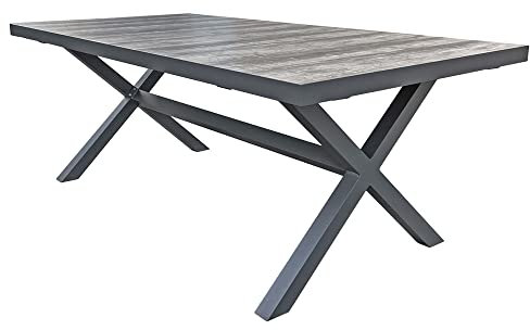 Lomadox Terrassentisch Gartentisch Tisch mit Keramik Tischplatte in Eiche-Optik in dunkelgrau B/H/T: ca. 202/75/100 cm