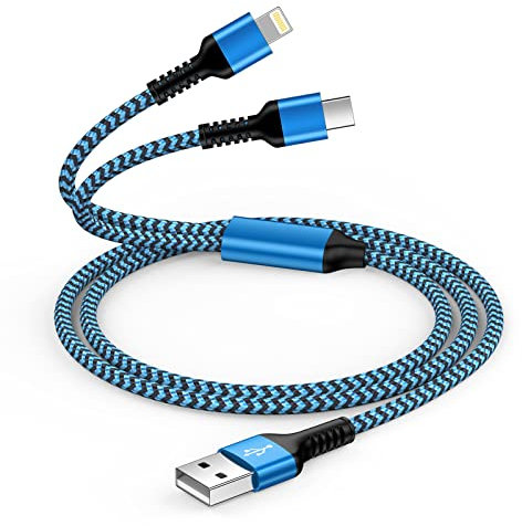 2 in 1 Ladekabel iPhone und Android, Universal Handyladekabel Lightning Kabel für iPhone 16/15/14/13/12/11, Ladekabel USB C für Samsung Galaxy S22 S23 A13 A54, Huawei, Dongle Multi Ladekabel-1.2M