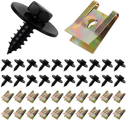 20 Sätze Blechmutter Schraube Mutter Clip Kit, Hanibos Feder Blechnmutter und U Typ Karosserieschrauben, Kotflügelclip Blechmuttern Befestigung Clips für Auto