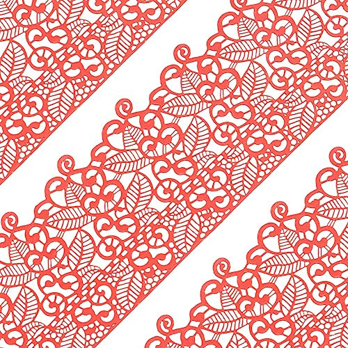 10tlg Große gebrauchsfertige Spitze Tortenband essbar Spitzenbordüre Blätter Rand rot