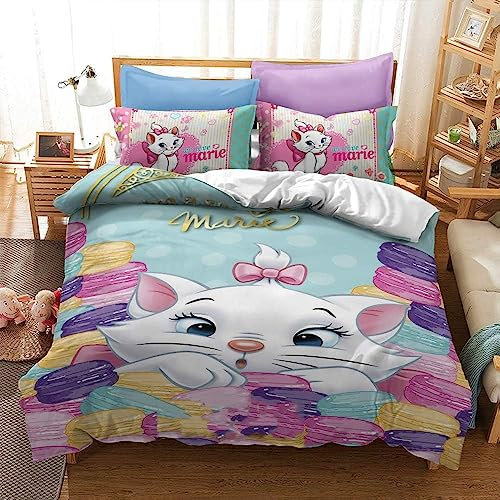 SheYle Marie Aristocats Bettwäsche Set - Bettbezug 135 X 200 cm Mit Kopfkissenbezug Mikrofaser,Kinder Mädchen- Bettwäsche (A2,200x200cm+80x80cmx2)